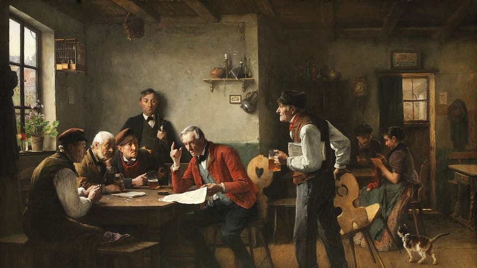 Václav Brožík,  'Les politiquers au village',  source: public domain