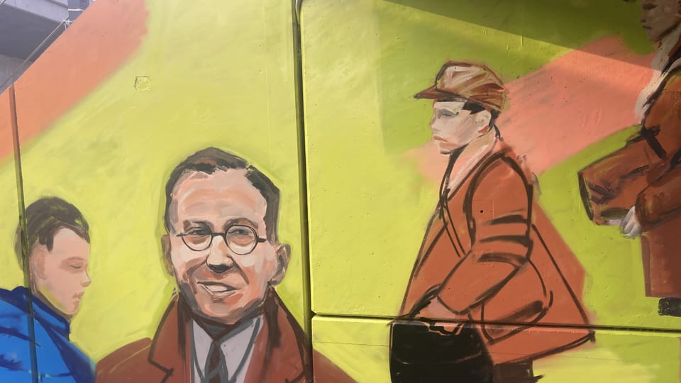 Les portraits de Nicholas Winton ont été conçus par l’artiste Toy-Box sur les murs du premier tunnel sous la voie ferrée | Photo: Alexis Rosenzweig,  Radio Prague Int.