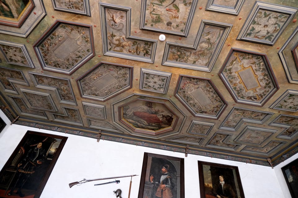 Le plafond à caissons dans la salle avec le cabinet de travail de Petr Vok | Photo: Štěpánka Budková, Radio Prague Int. Le plafond à caissons dans la salle avec le cabinet de travail de Petr Vok | Photo: Štěpánka Budková, Radio Prague Int.